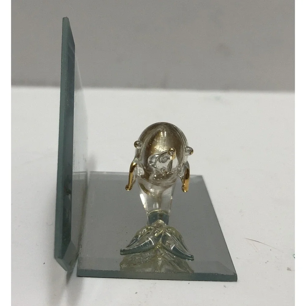 Glass Animal With Mirror‎ Dolphin Mini Figure  Clear/Gold 1.5x3